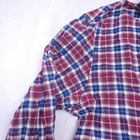 Old Navy Tartan Flannel Casual Button Up Shirt Mens Size Large L Red Blue - Picture 4 of 10